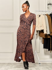 Jolie Moi Blue Print Viscose Frill Hem Maxi Dress - Image 5 of 6