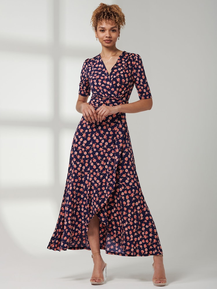 Jolie Moi Blue/ Red Print Viscose Frill Hem Maxi Dress - Image 6 of 6 Jolie Moi Blue/ Red Print Viscose Frill Hem Maxi Dress - Image 6 of 6