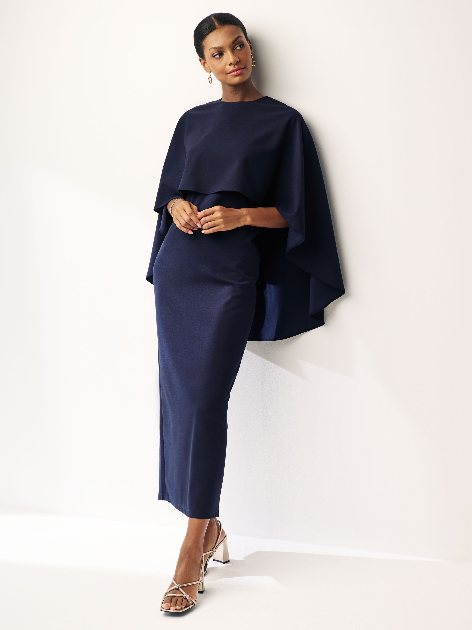 Navy blue cape dress sales