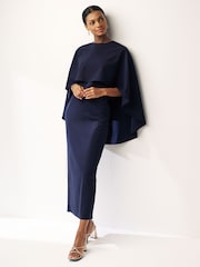 Navy Blue Cape Maxi Dress - Image 1 of 6