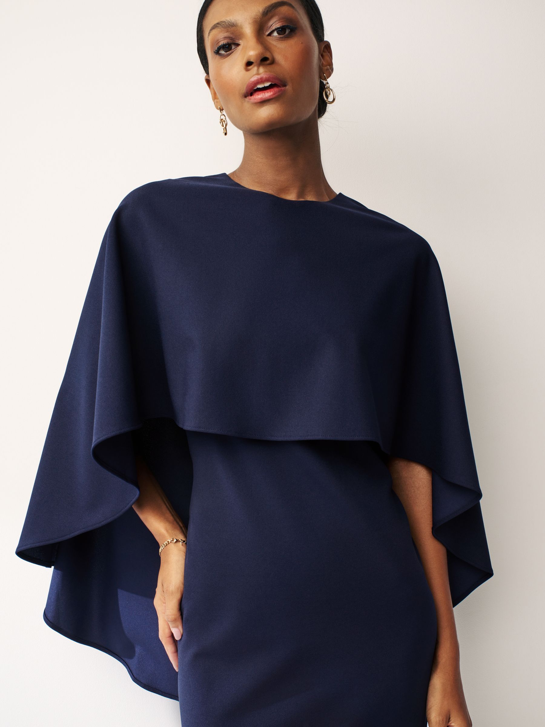 Navy Blue Cotton Flax Scoop Neck Paneled Maxi Dress main image 1