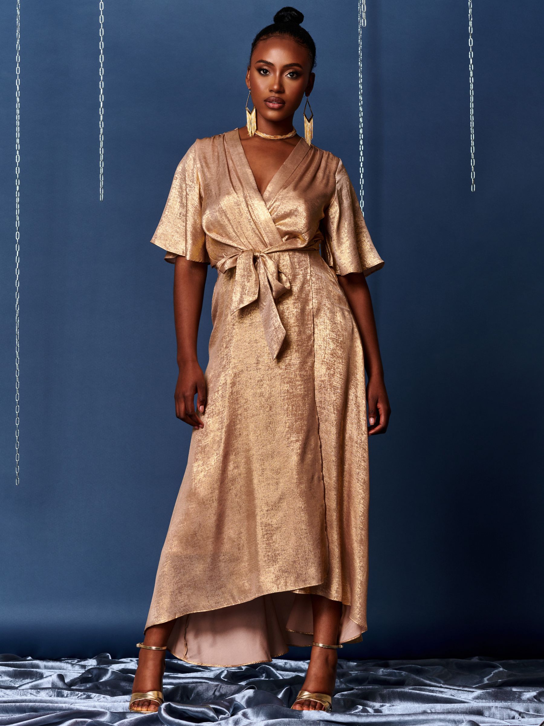 Buy Jolie Moi Gold Metallic Effect Wrap Maxi Dress from Next Bahrain