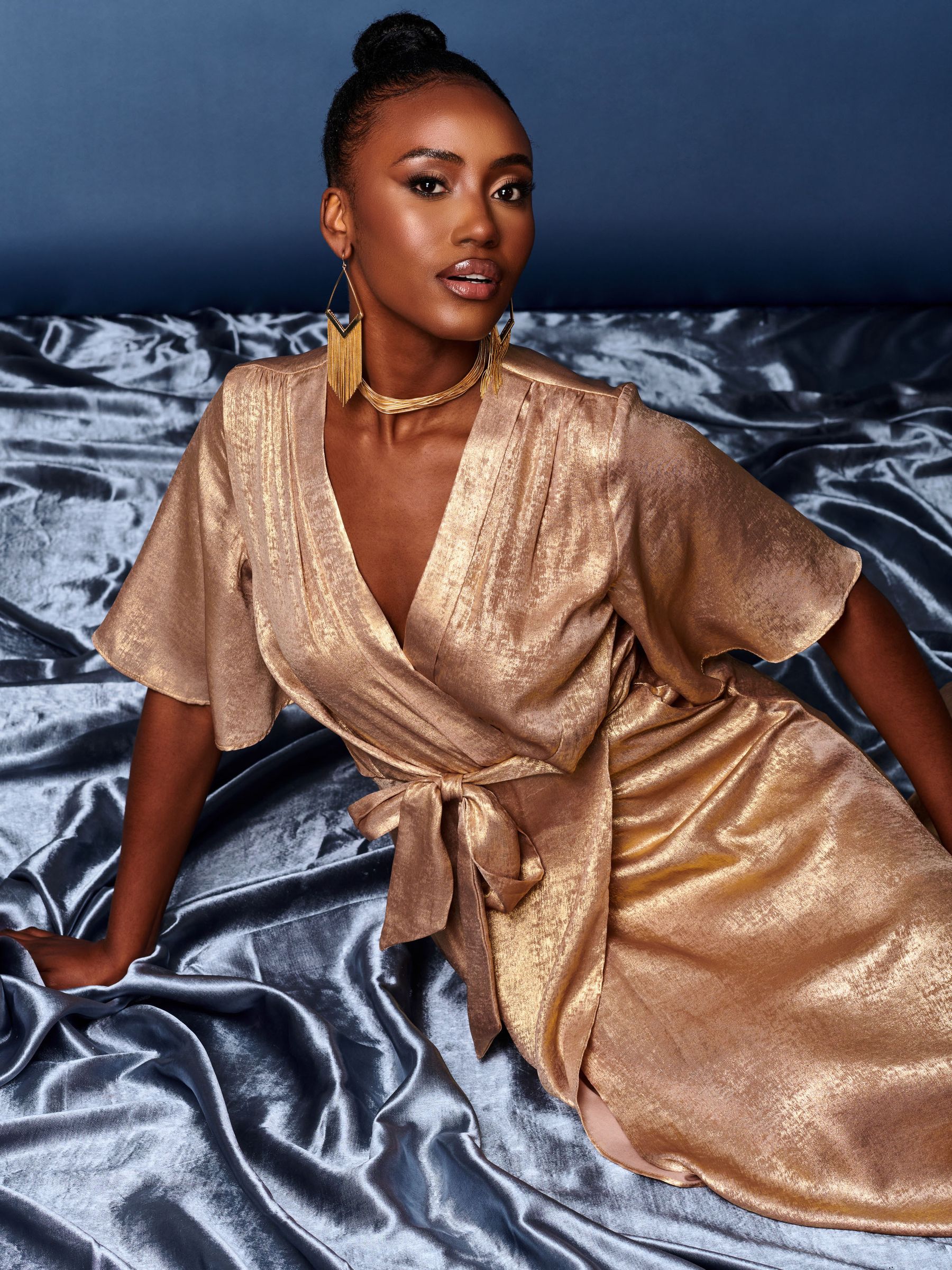 Gold wrap maxi dress 2025