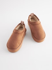 Tan Brown Flatform Shoot Fleece Lined Slippers - Image 1 of 5