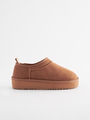 Tan Brown Flatform Shoot Fleece Lined Slippers - Image 2 of 5