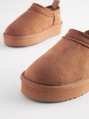 Tan Brown Flatform Shoot Fleece Lined Slippers - Image 4 of 5