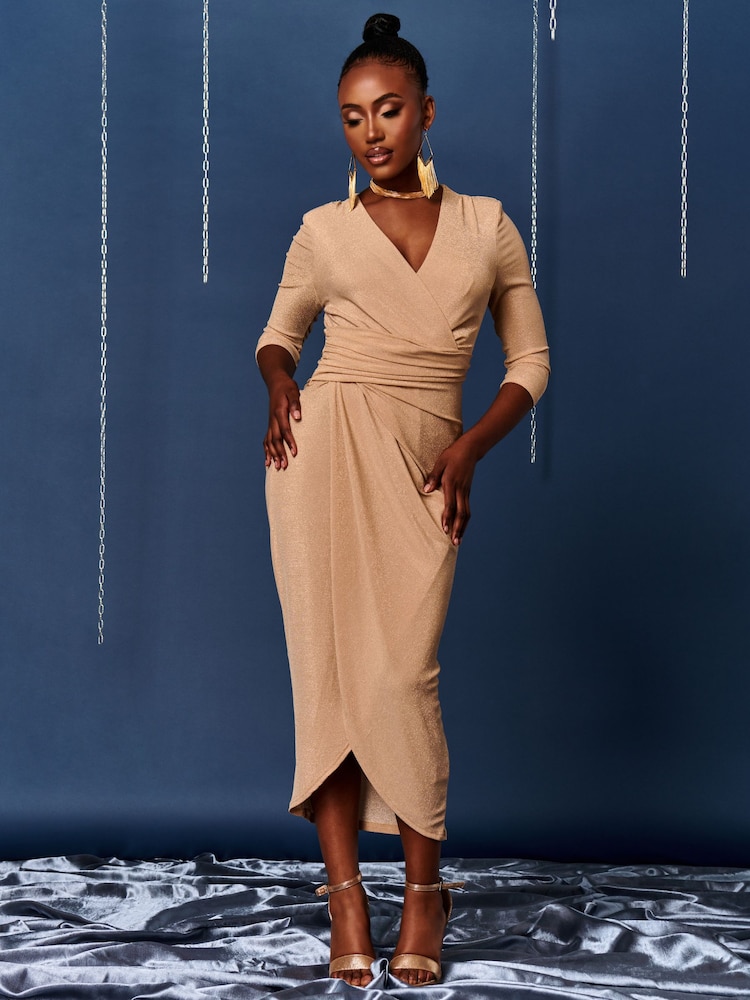 Jolie Moi Nude Wrap Sparkly Maxi Bodycon Dress - Image 2 of 5