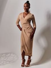 Jolie Moi Nude Wrap Sparkly Maxi Bodycon Dress - Image 3 of 5