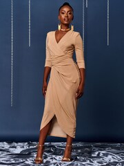 Jolie Moi Nude Wrap Sparkly Maxi Bodycon Dress - Image 4 of 5