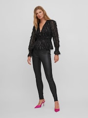 VILA Black Tassel Glitter Detail Long Sleeve V Neck Top - Image 3 of 6