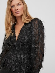 VILA Black Tassel Glitter Detail Long Sleeve V Neck Top - Image 5 of 6