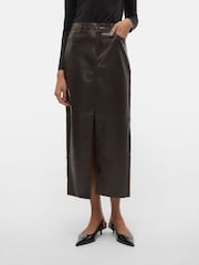 VERO MODA Brown Faux Leather Midi Skirt - Image 1 of 7