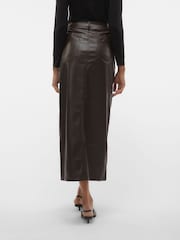 VERO MODA Brown Faux Leather Midi Skirt - Image 2 of 7