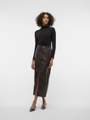 VERO MODA Brown Faux Leather Midi Skirt - Image 4 of 7
