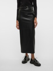 VERO MODA Black Faux Leather Belted Maxi Skirt - Image 1 of 6