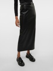 VERO MODA Black Faux Leather Belted Maxi Skirt - Image 4 of 6