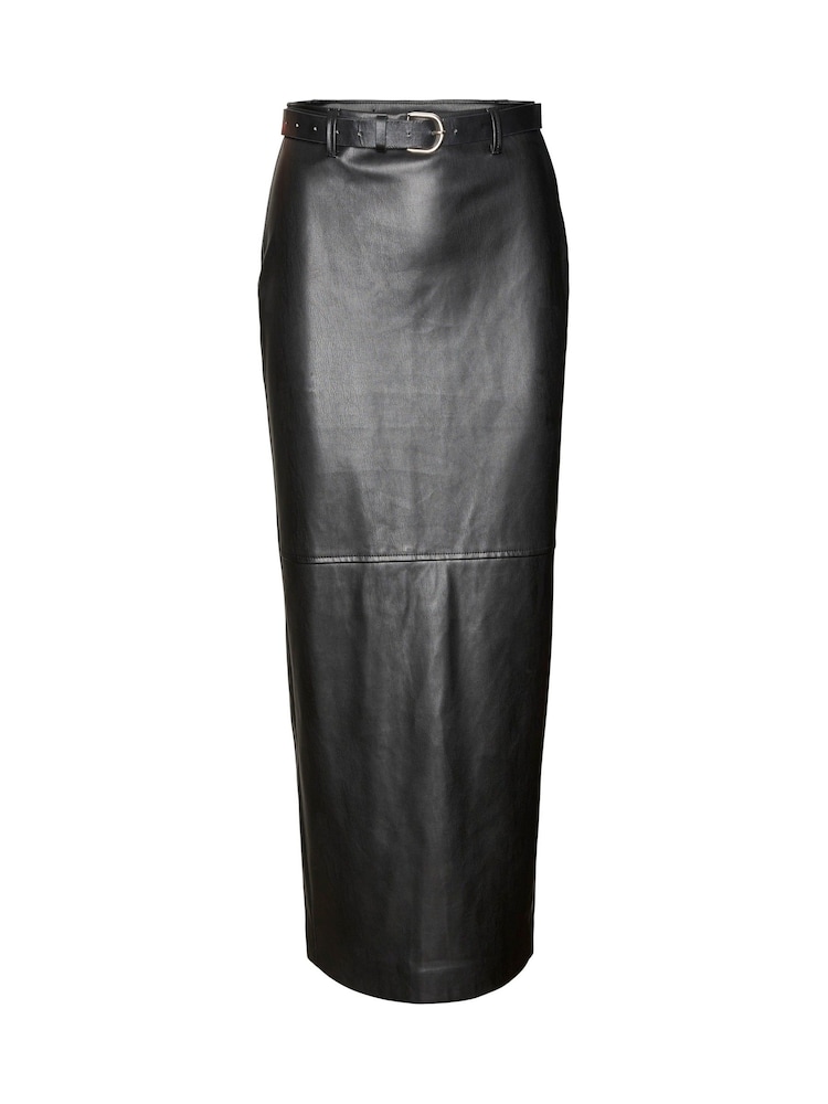 VERO MODA Black Faux Leather Belted Maxi Skirt - Image 6 of 6