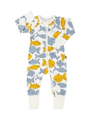 Bonds Blue Sealife Fish Print Zip Sleepsuit - Image 1 of 2