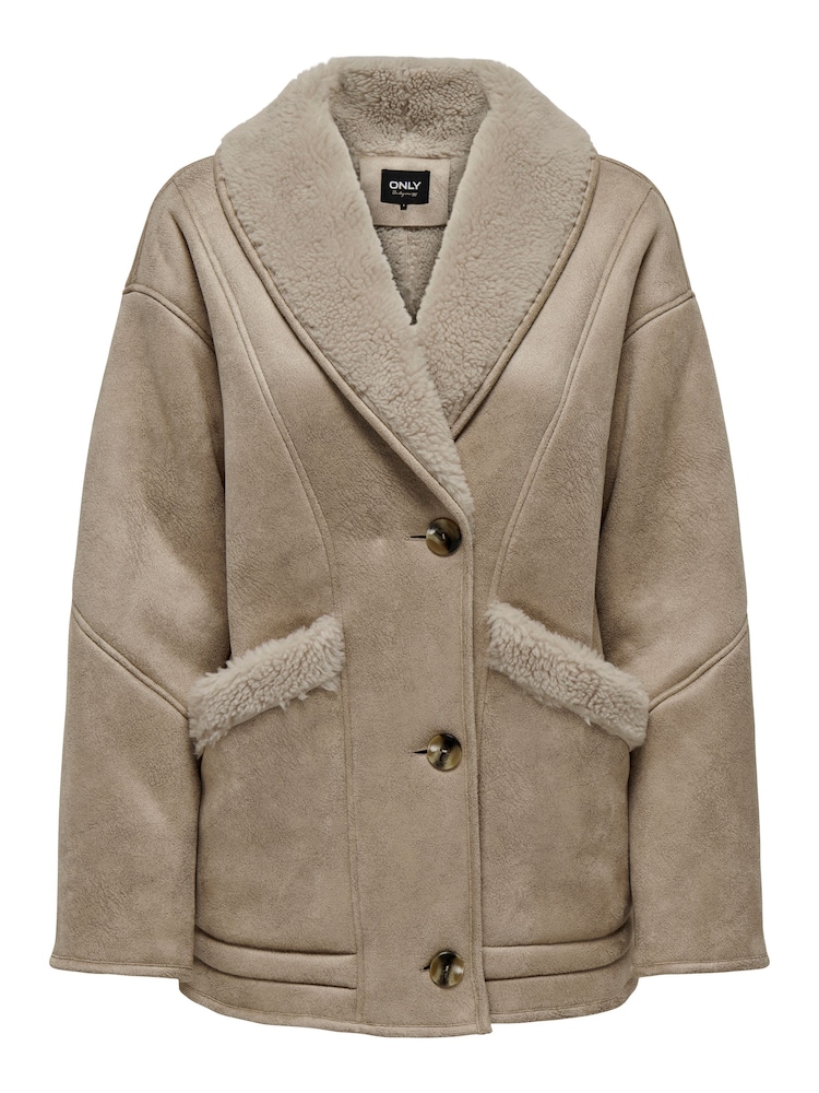 ONLY Cream Aviator Coat With Teddy Borg Lining - Image 6 of 6