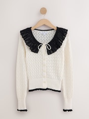 Ecru Mono Long Sleeve Frill Collar Cardigan - Image 1 of 3