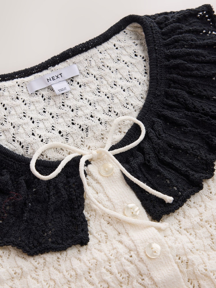 Ecru Mono Long Sleeve Frill Collar Cardigan - Image 3 of 3