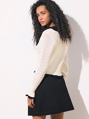 Ecru Mono Long Sleeve Frill Collar Cardigan - Image 4 of 7