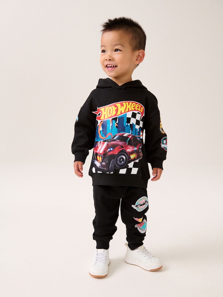 Black Hot Wheets 100% Cotton Jersey Hoodie and Joggers Set (9mths-8yrs) - Image 1 of 7