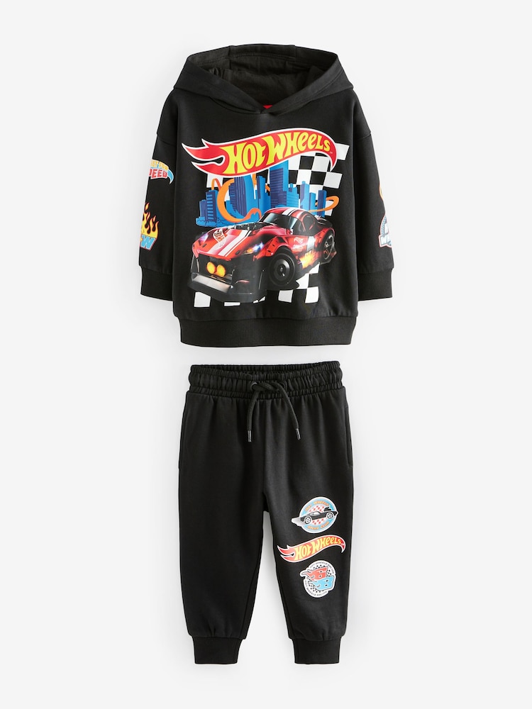 Black Hot Wheets 100% Cotton Jersey Hoodie and Joggers Set (9mths-8yrs) - Image 5 of 7