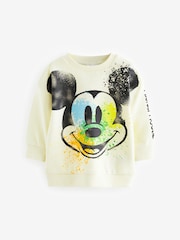Ecru Cream Paint Spray Mickey Mouse Crew Neck Sweatshirt (3mths-8yrs) - Image 1 of 3