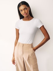 White Short Sleeve T-Shirt Bodysuit - Image 1 of 6