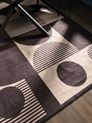 Monochrome Washable Pebla Geometric Shapes Rug - Image 3 of 6