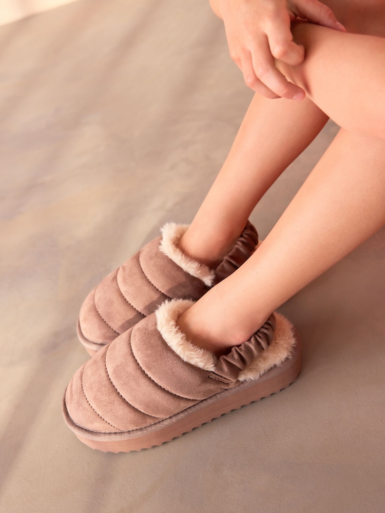 Brown Quilted Flatform Slippers - Image 1 of 11 Brown Quilted Flatform Slippers - Image 1 of 11