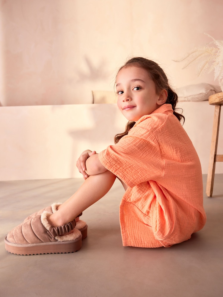 Brown Quilted Flatform Slippers - Image 2 of 11 Brown Quilted Flatform Slippers - Image 2 of 11