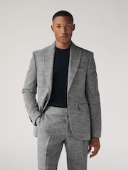Grey Slim Fit Bouclé Texture Suit Jacket - Image 1 of 10