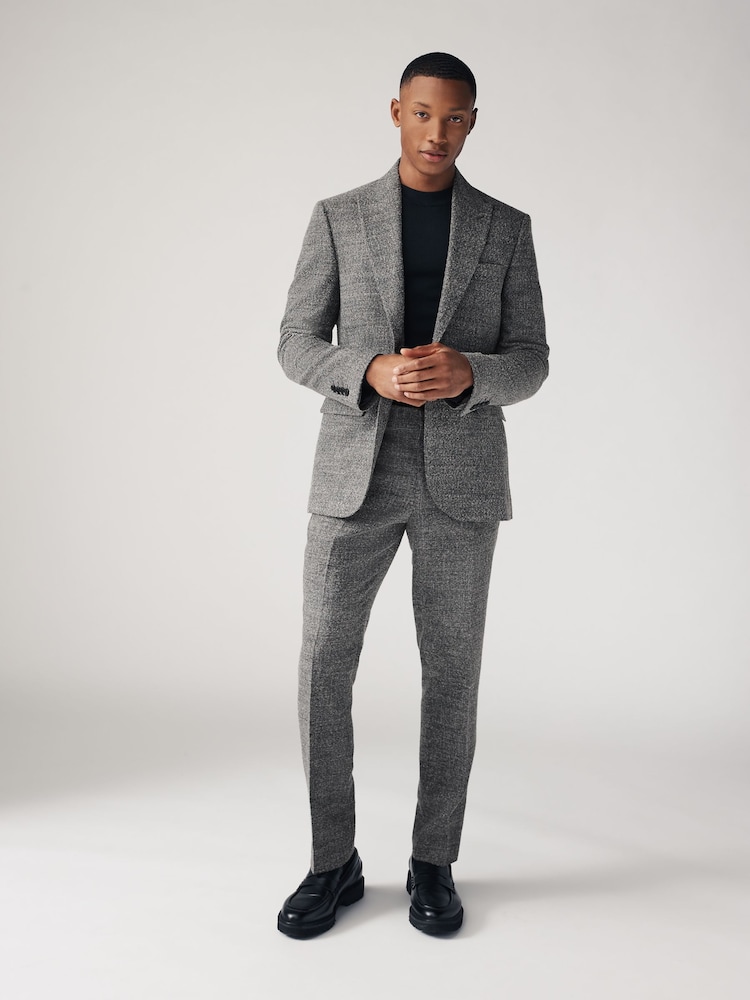 Grey Slim Fit Bouclé Texture Suit Jacket - Image 2 of 10