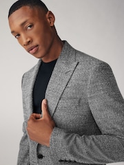Grey Slim Fit Bouclé Texture Suit Jacket - Image 4 of 10