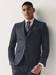 Navy Blue Tailored Fit Stripe Suit Jacket - Image 1 of 16