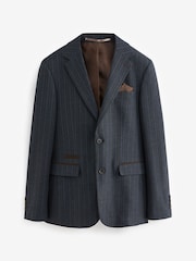 Navy Blue Tailored Fit Stripe Suit Jacket - Image 11 of 16