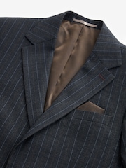 Navy Blue Tailored Fit Stripe Suit Jacket - Image 12 of 16