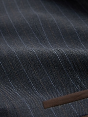 Navy Blue Tailored Fit Stripe Suit Jacket - Image 13 of 16