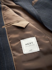 Navy Blue Tailored Fit Stripe Suit Jacket - Image 15 of 16