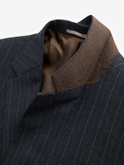 Navy Blue Tailored Fit Stripe Suit Jacket - Image 16 of 16
