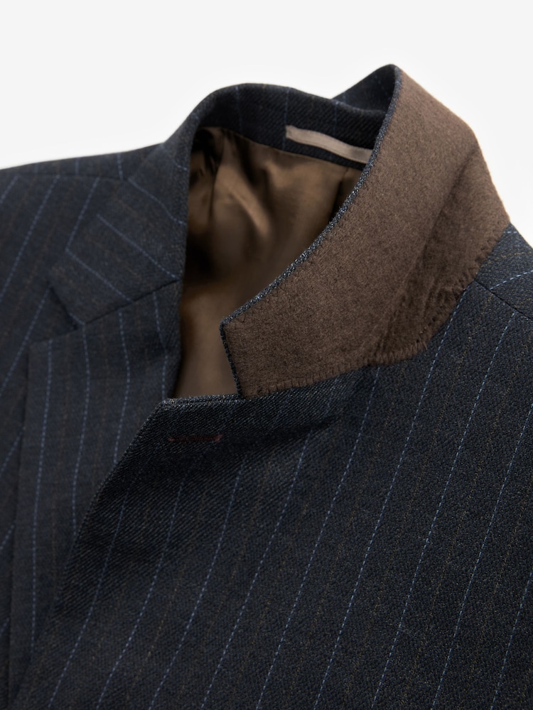 Navy Blue Tailored Fit Stripe Suit Jacket - Image 16 of 16