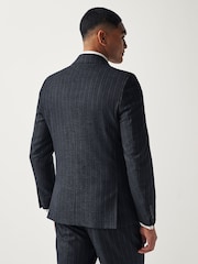 Navy Blue Tailored Fit Stripe Suit Jacket - Image 2 of 16
