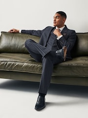 Navy Blue Tailored Fit Stripe Suit Jacket - Image 3 of 16