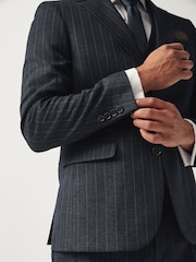 Navy Blue Tailored Fit Stripe Suit Jacket - Image 6 of 16
