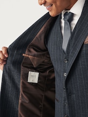 Navy Blue Tailored Fit Stripe Suit Jacket - Image 7 of 16