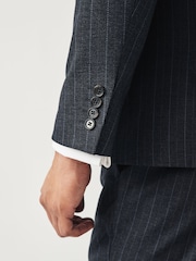 Navy Blue Tailored Fit Stripe Suit Jacket - Image 8 of 16