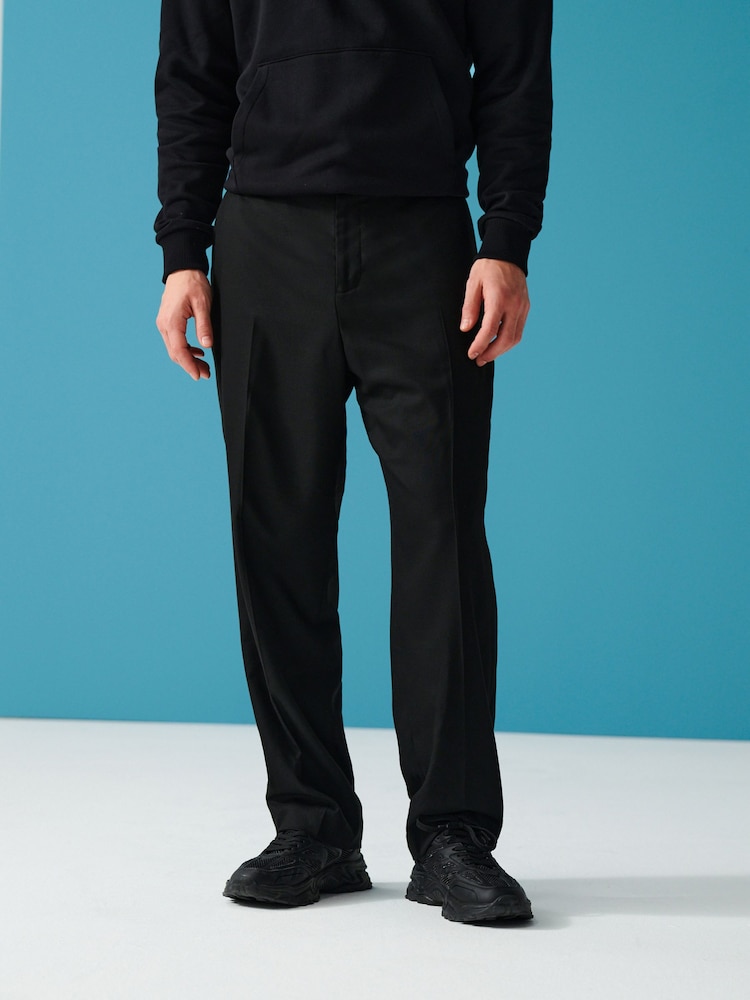 Black EDIT Relaxed Fit Textured Suit: Trousers - Image 1 of 8