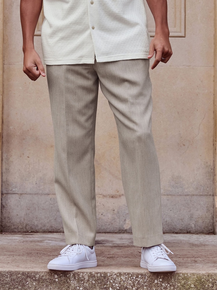 Neutral Slim Fit Waffle Texture Suit Trousers - Image 2 of 9